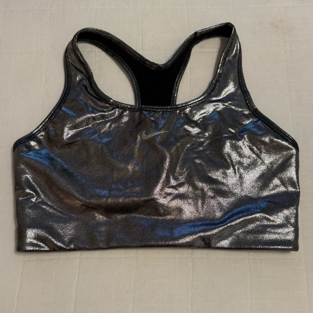 Nike Metallic Silver Racerback Sports Bra - Size Large